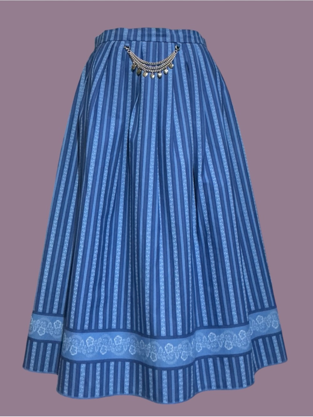 Vintage Blue Trachten Dirndl Folk Skirt EU 38 Cotton